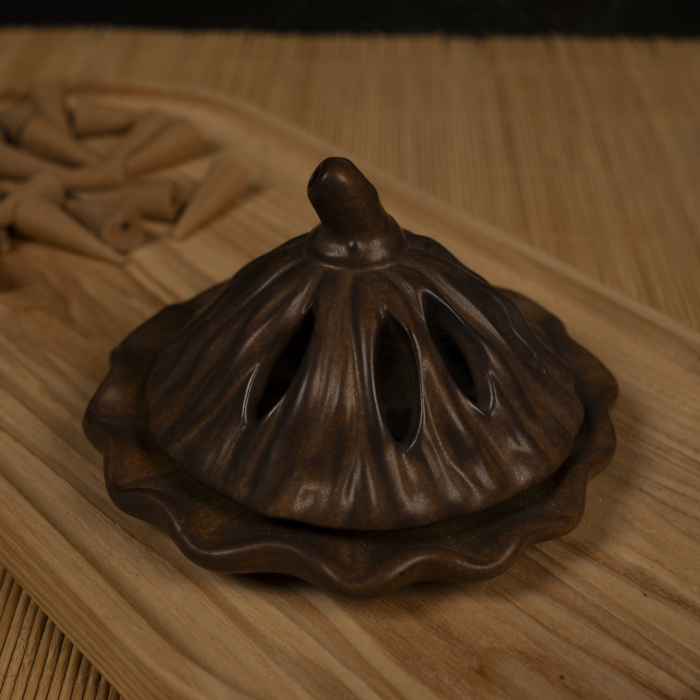 Lư Xông Trầm Đài Sen Màu Nâu